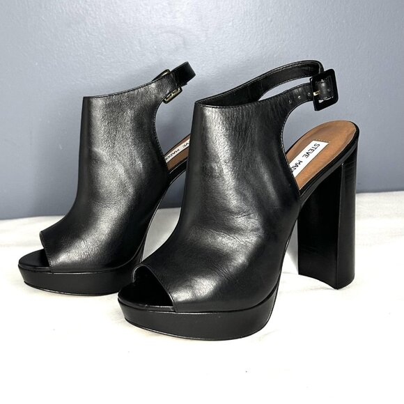 Steve Madden Shoes Womens 8 Kersten Platform Block Heel Peep Toe Slingback Leath - Picture 11 of 14